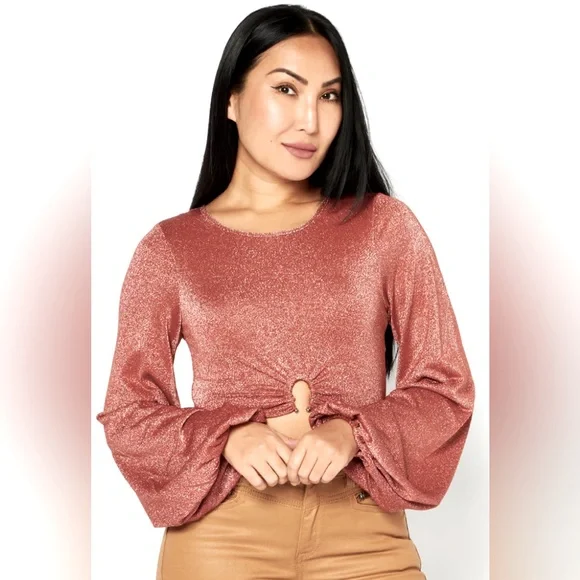 NWT [Charlie Holiday] Layla Shimmering Metallic Crop Top in Desert Women’s Sz M - Picture 5 of 9